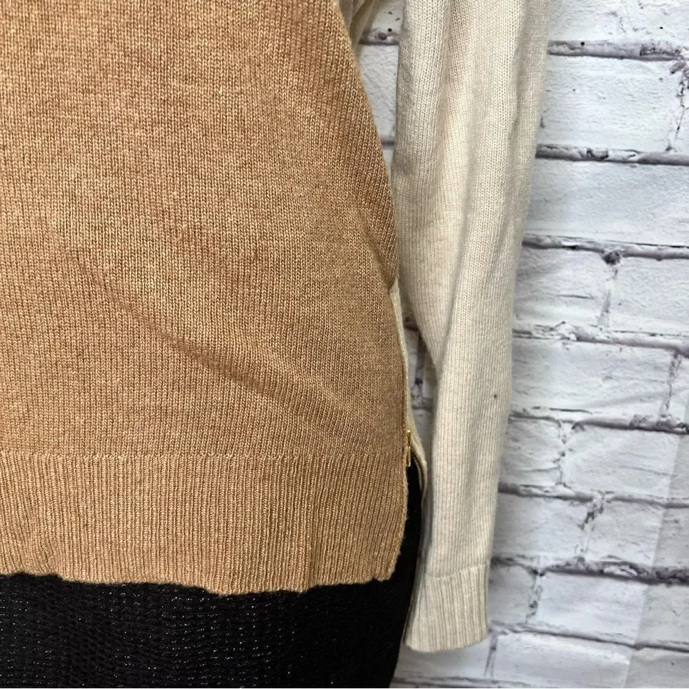 J. Crew Merino Wool Blend Tan Colorblock Sweater